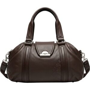 Pourchet Paris Brown Pebbled Leather Satchel Bowler Bag Silver Hardware